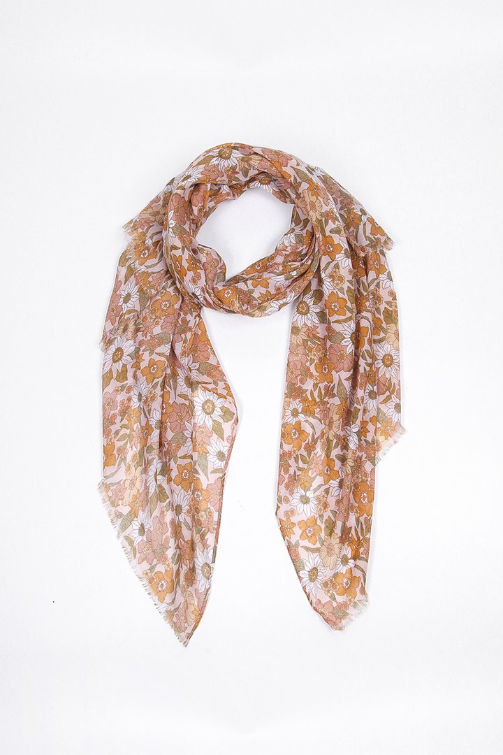 YELLOW GARDEN FLORAL PRINT SCARF