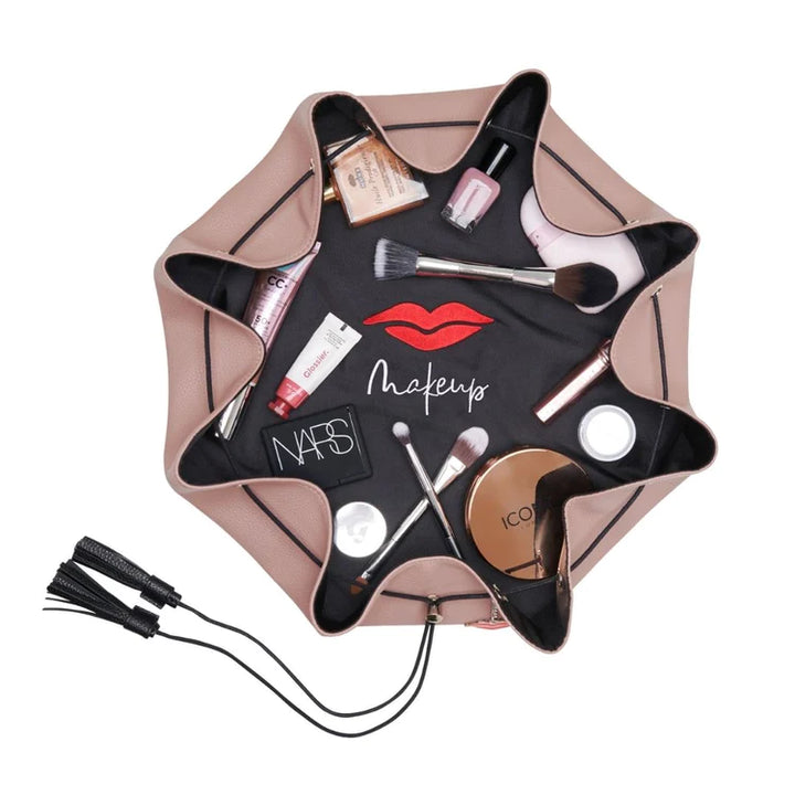 LAY FLAT MAKE UP BAG NUDE FAUX LEATHER