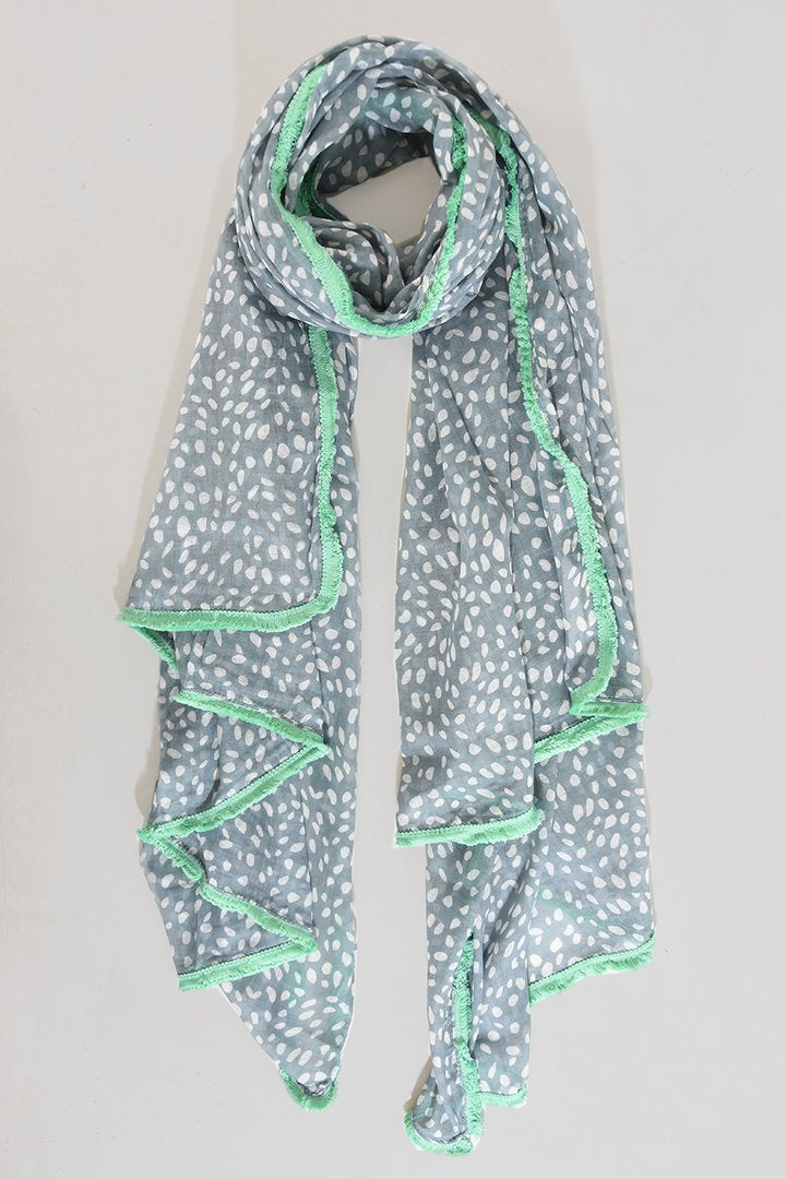 GREY SPOT & MINT FRINGED SCARF
