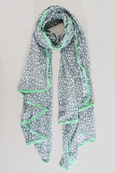 GREY SPOT & MINT FRINGED SCARF