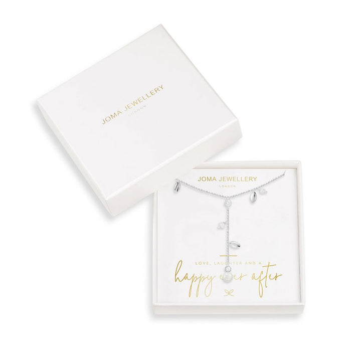 HAPPY EVER AFTER BOXED PEARL LARIAT LEAF NECKLACE