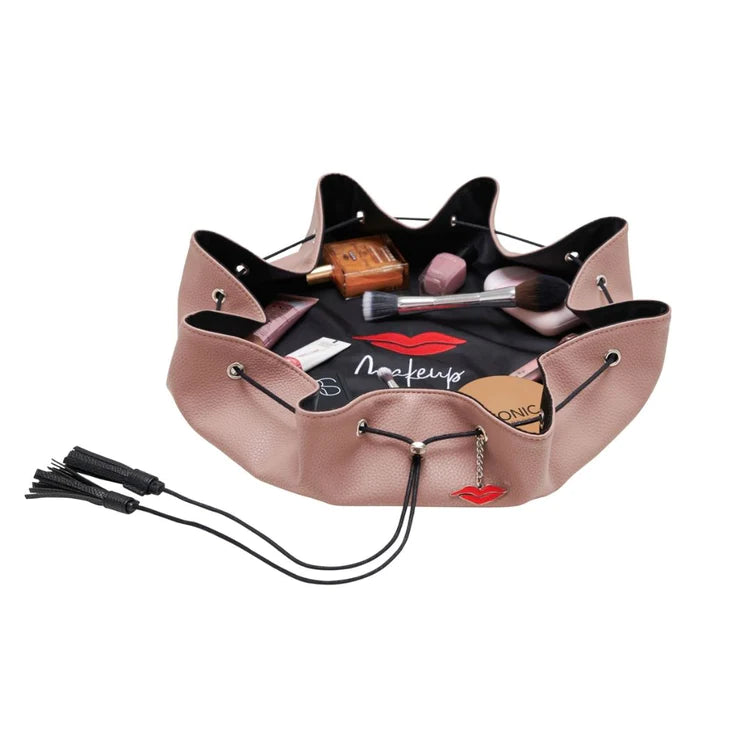 LAY FLAT MAKE UP BAG NUDE FAUX LEATHER