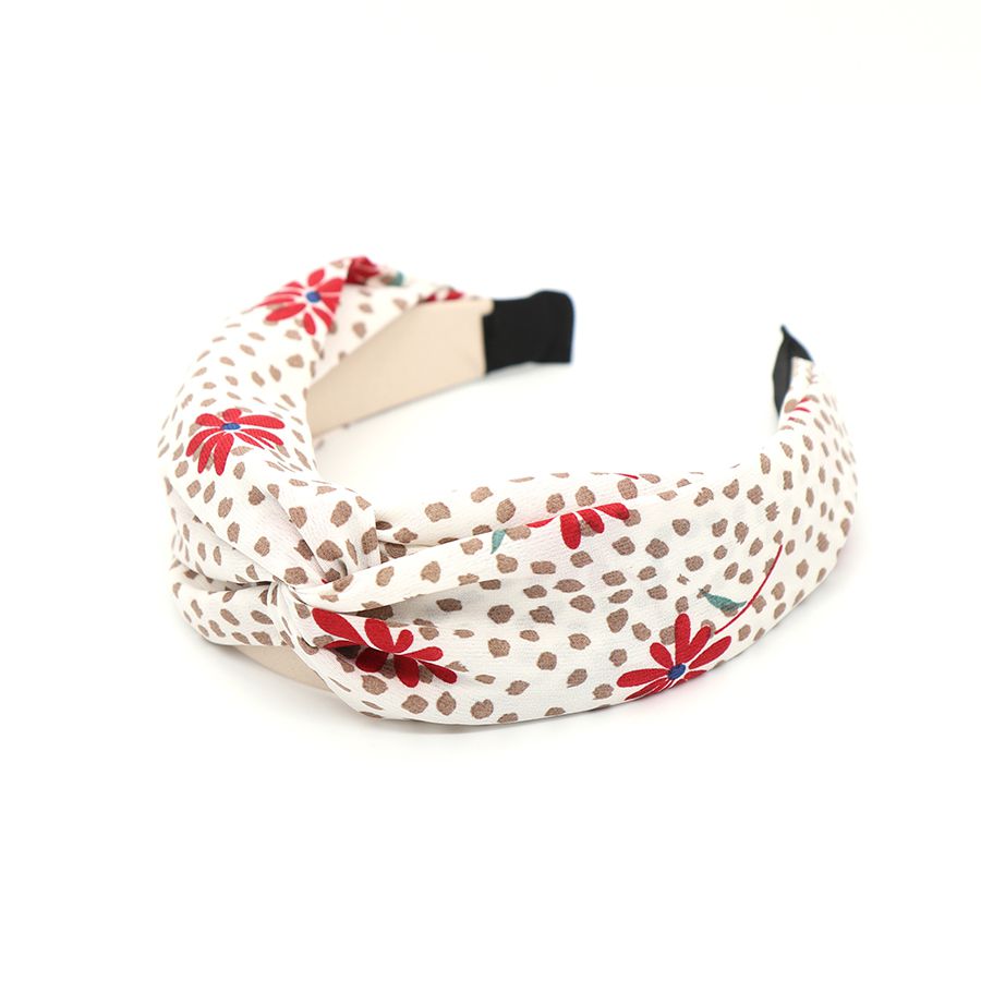 CREAM/TAUPE & RED FLORAL PRINT HEADBAND