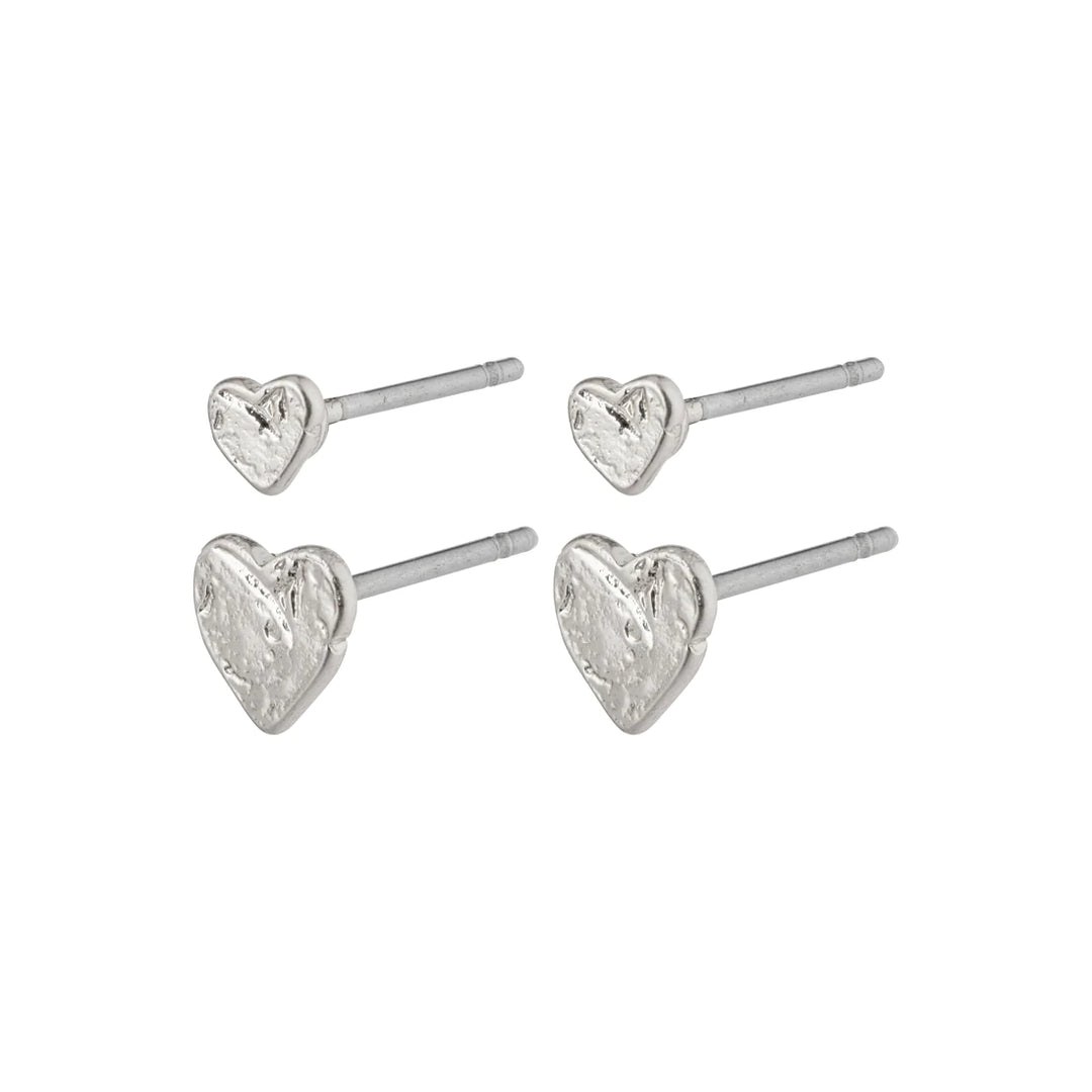 SOPHIA RECYCLED HEART STUD EARRINGS 2-IN-1 SET SILVER-PLATED