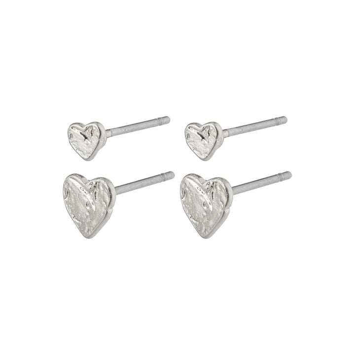 SOPHIA RECYCLED HEART STUD EARRINGS 2-IN-1 SET SILVER-PLATED