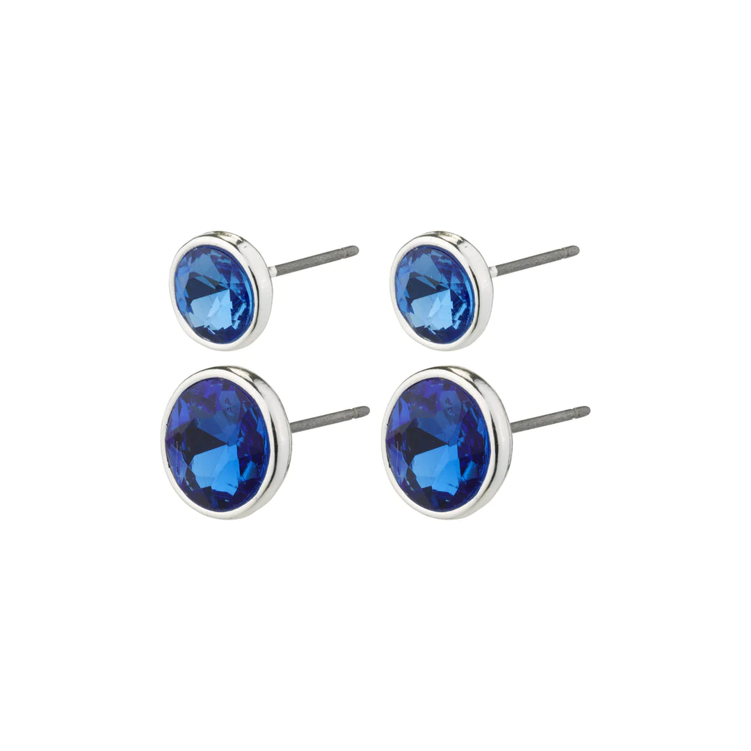 CALLIE RECYCLED CRYSTAL EARRINGS BLUE/SILVER-PLATED
