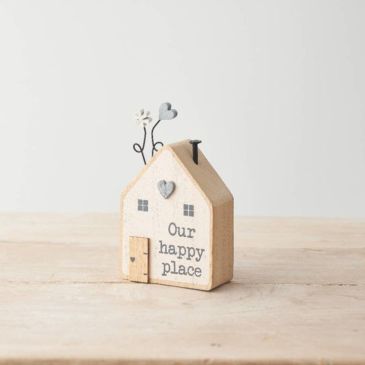 Wooden 'Happy Place' House Block, 14cm