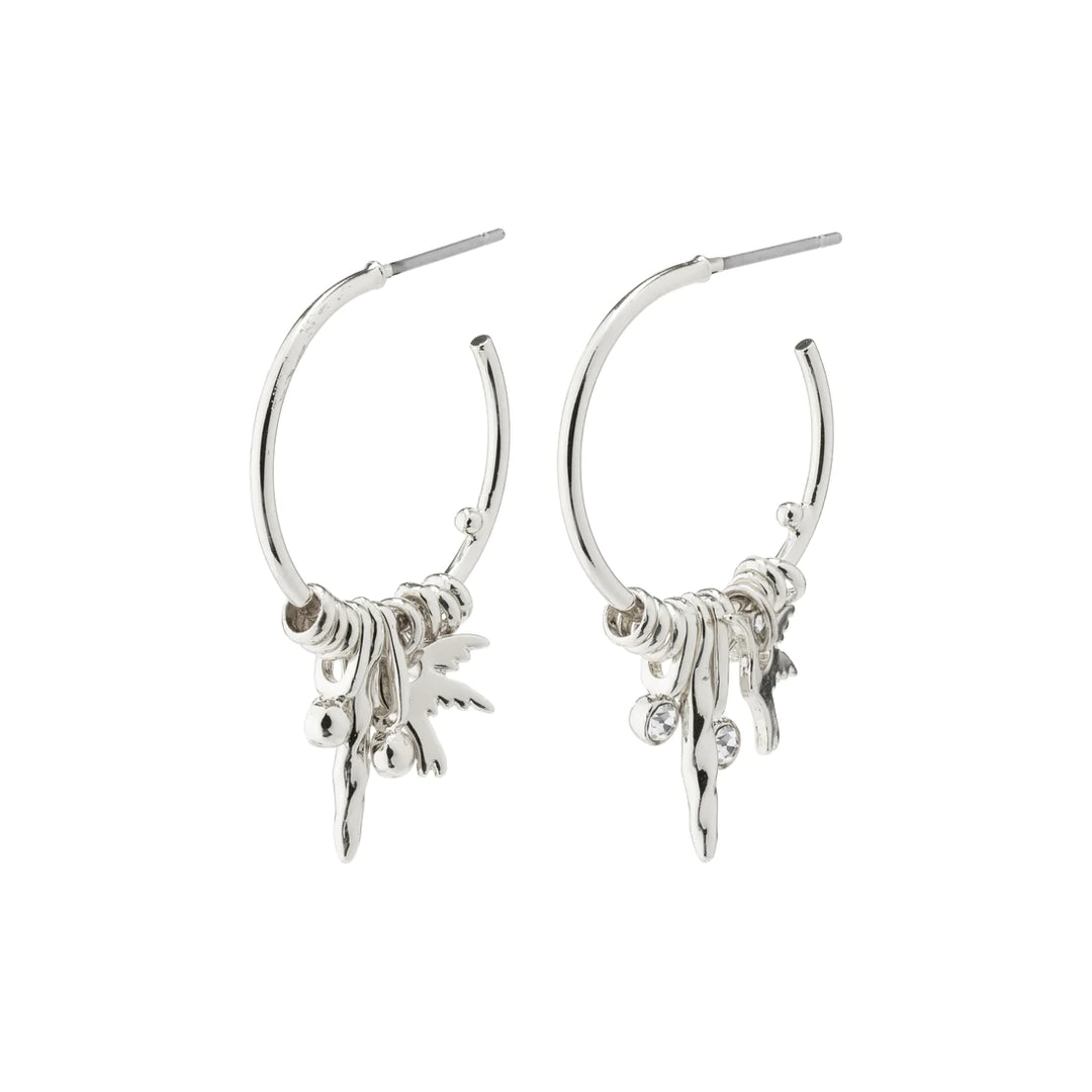 FREEDOM SILVER CRYSTAL PENDANT HOOP EARRINGS