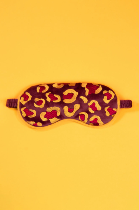 LAVENDER VELVET EYE MASK LEOPARD DAMSON/MUSTARD