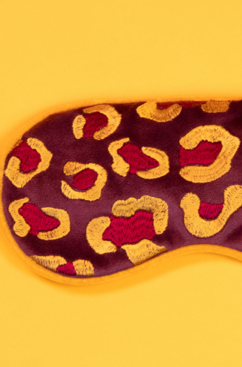 LAVENDER VELVET EYE MASK LEOPARD DAMSON/MUSTARD