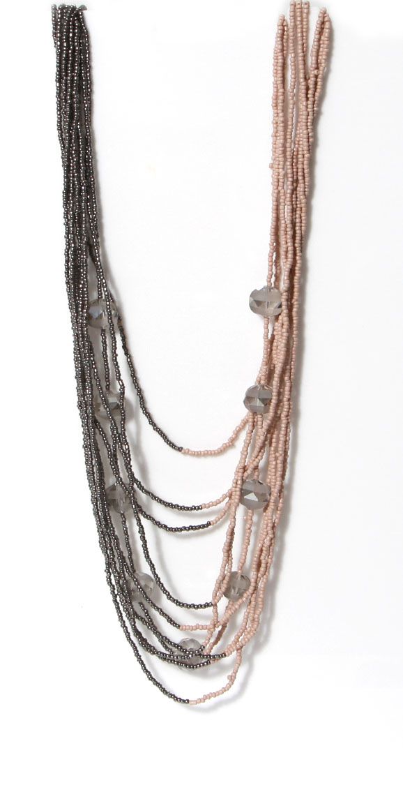 LONG PEWTER/PINK MULTI STRAND NECKLACE