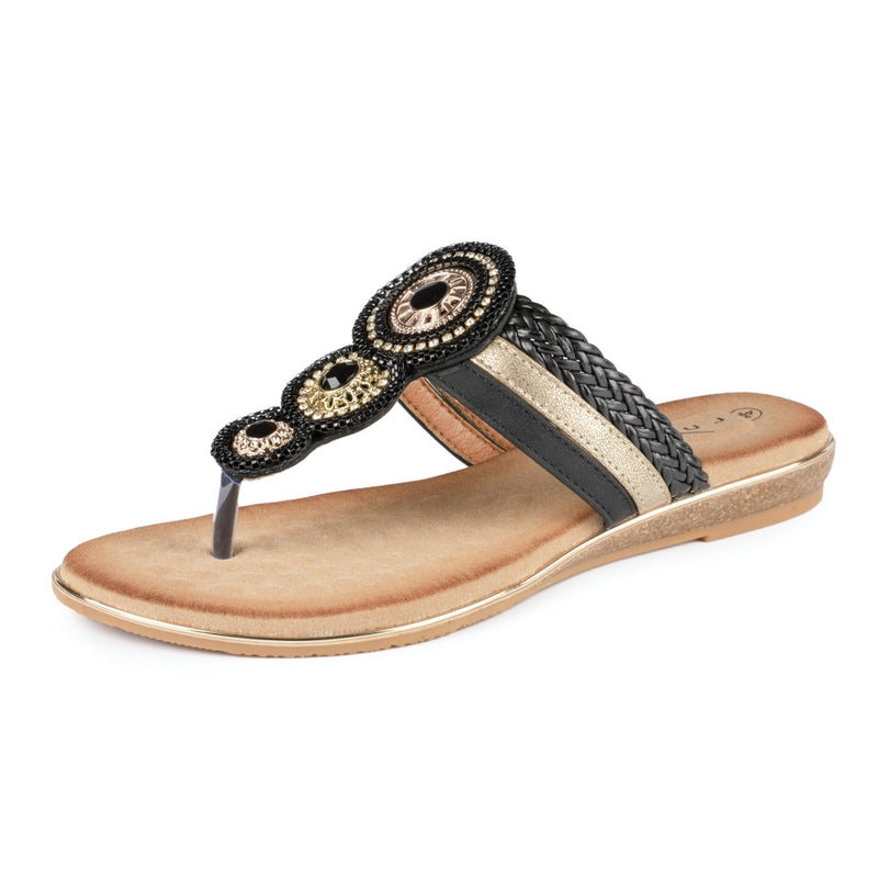 BLACK CARLOTTA TOE POST SANDALS