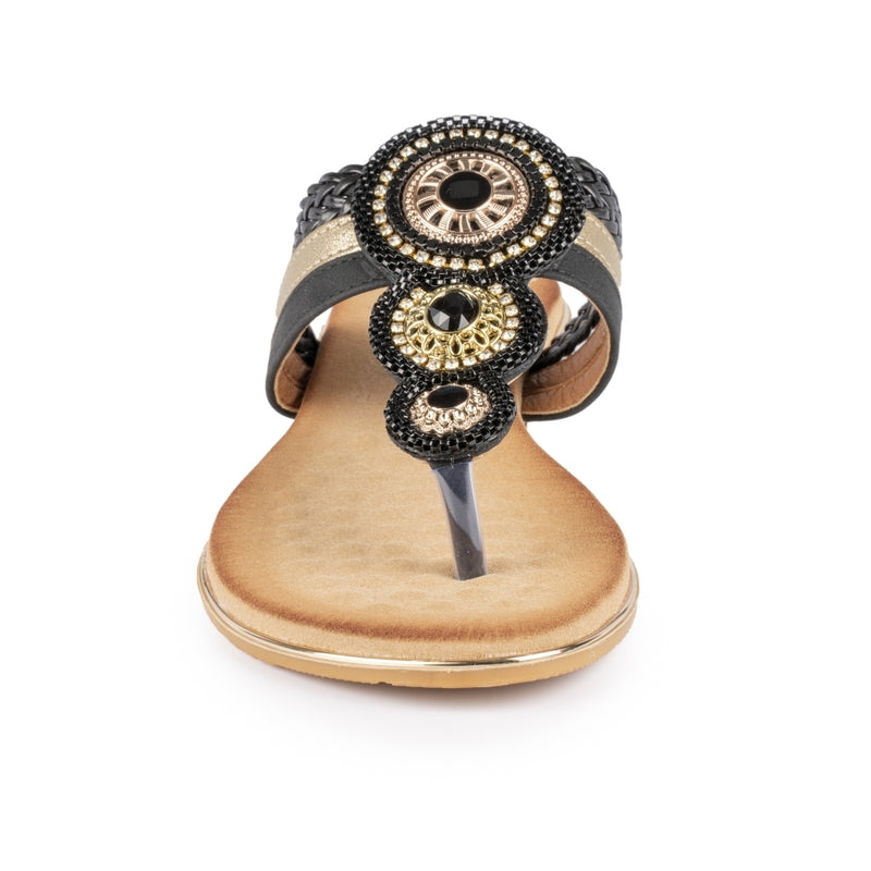 BLACK CARLOTTA TOE POST SANDALS