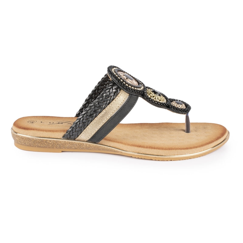 BLACK CARLOTTA TOE POST SANDALS