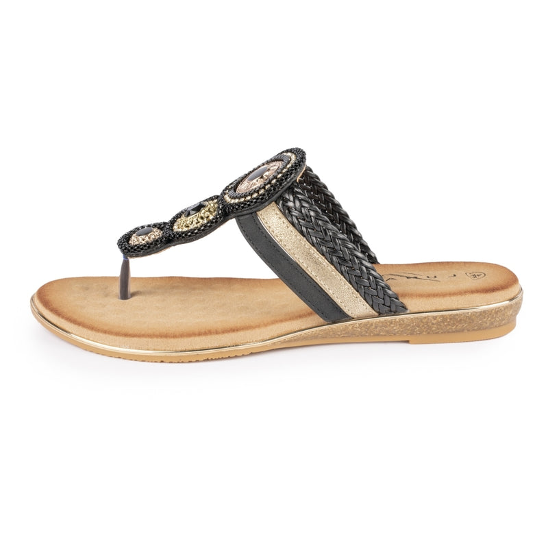 BLACK CARLOTTA TOE POST SANDALS