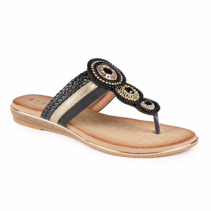 BLACK CARLOTTA TOE POST SANDALS