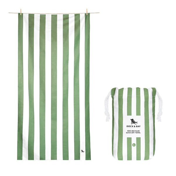 KHAKI GREEN CABANA QUICK DRY BEACH TOWEL