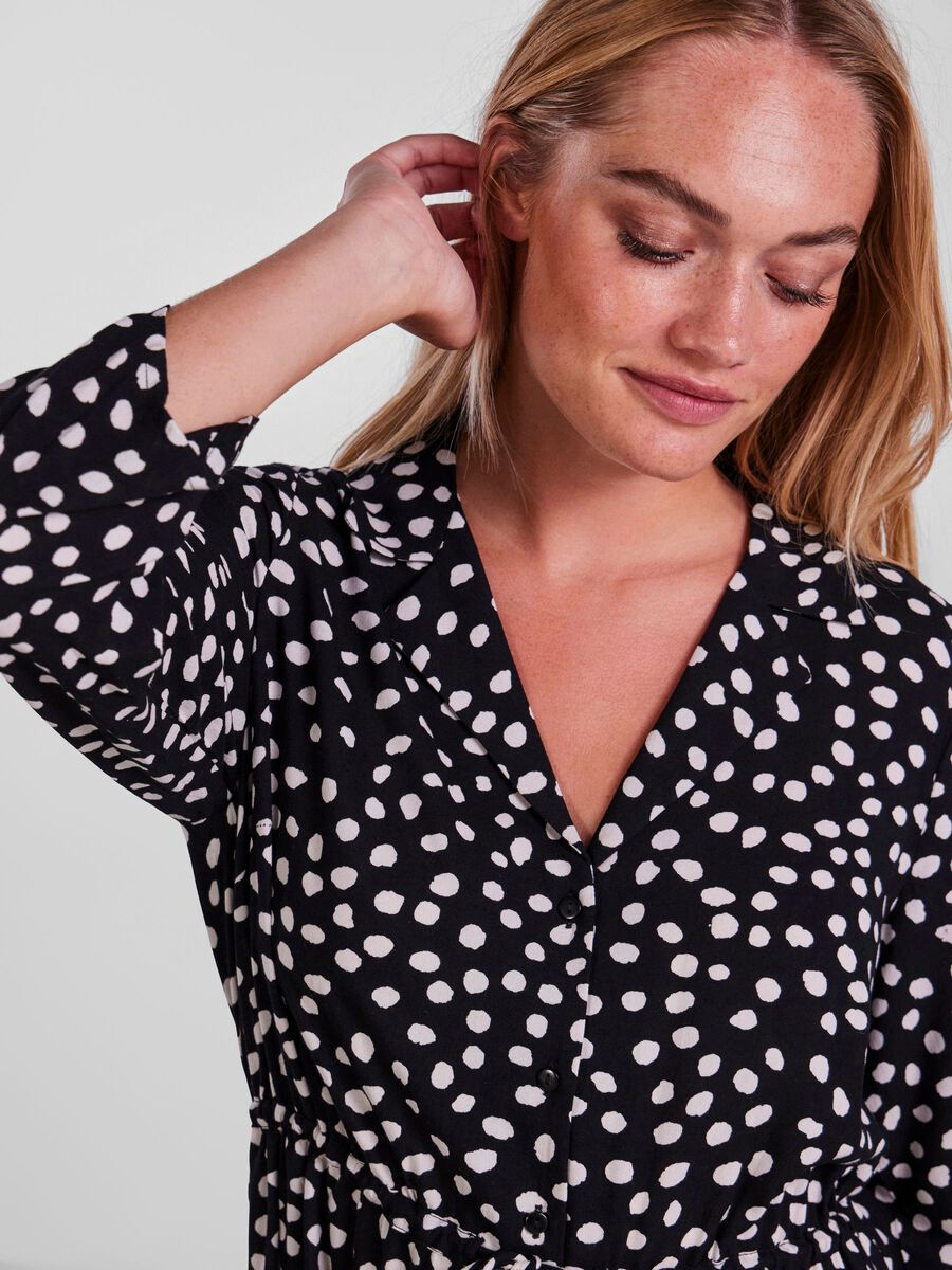 PCNYA BRIGHT WHITE/DOT 3/4 MIDI DRESS