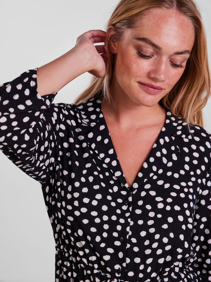 PCNYA BRIGHT WHITE/DOT 3/4 MIDI DRESS