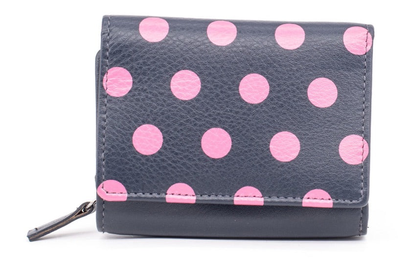 LEATHER NAVY AND FUCHSIA SPOT PURSE