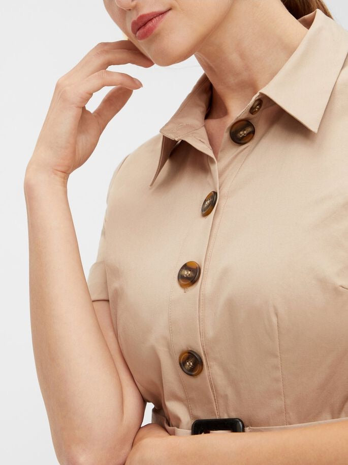TAUPE UTILITY MIDI DRESS