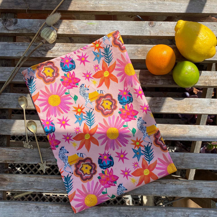ZEBRA FLOWER POWER TEA TOWEL