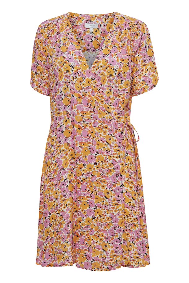 PEACH PURE MIX FLOURI WRAP DRESS