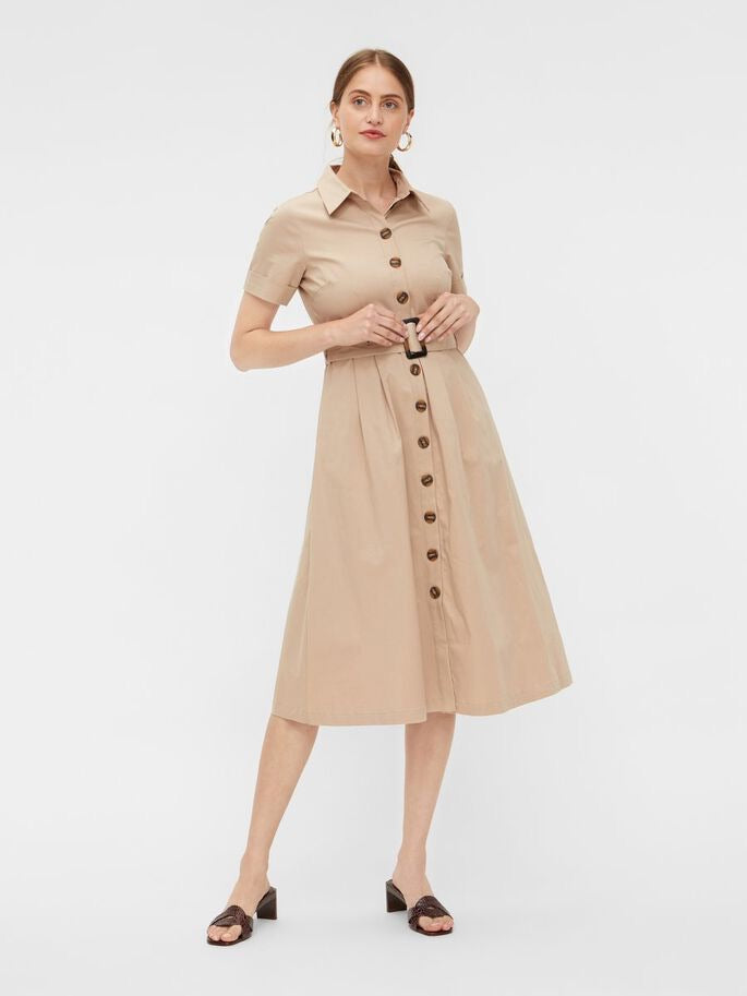 TAUPE UTILITY MIDI DRESS