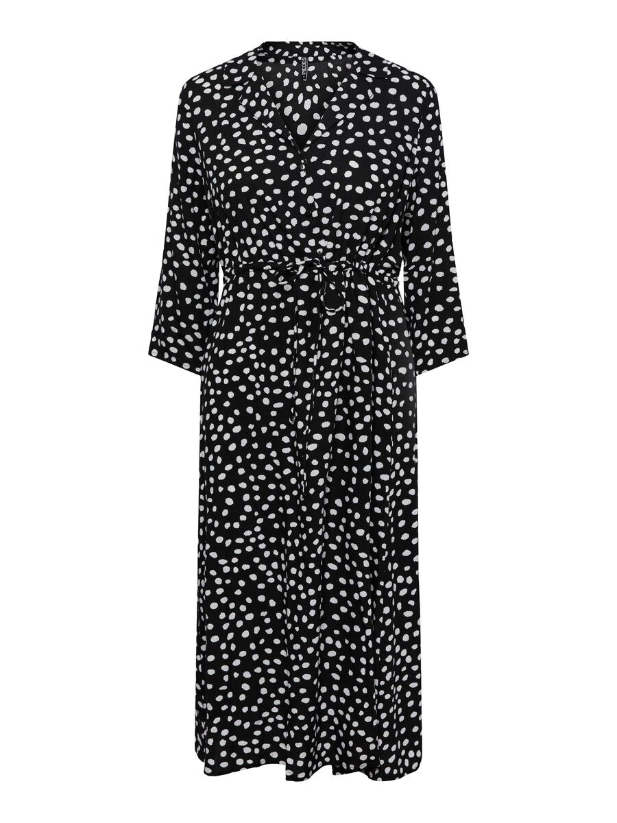 PCNYA BRIGHT WHITE/DOT 3/4 MIDI DRESS