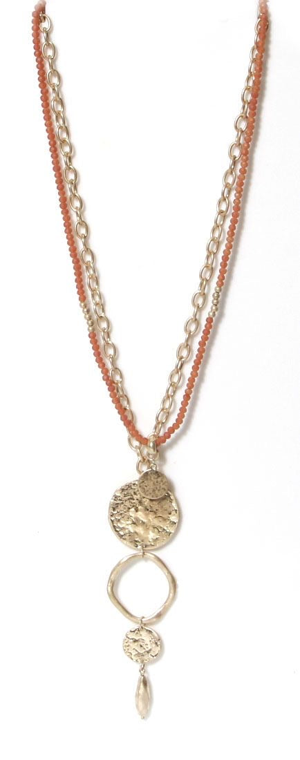 RUST & GOLD BEADED LONG COIN NECKLACE