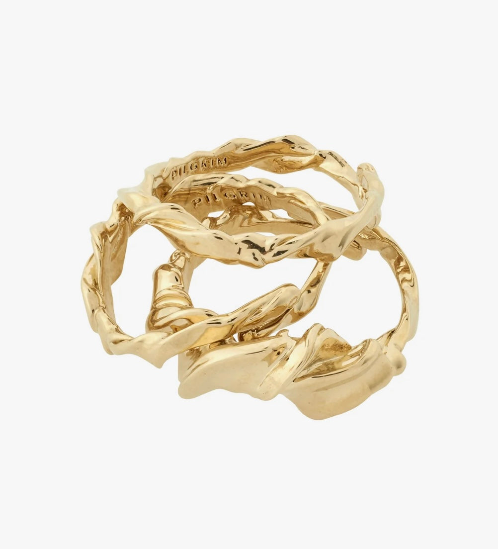 STORM RECYCLED 3-IN-1 GOLD PLATED RING SET