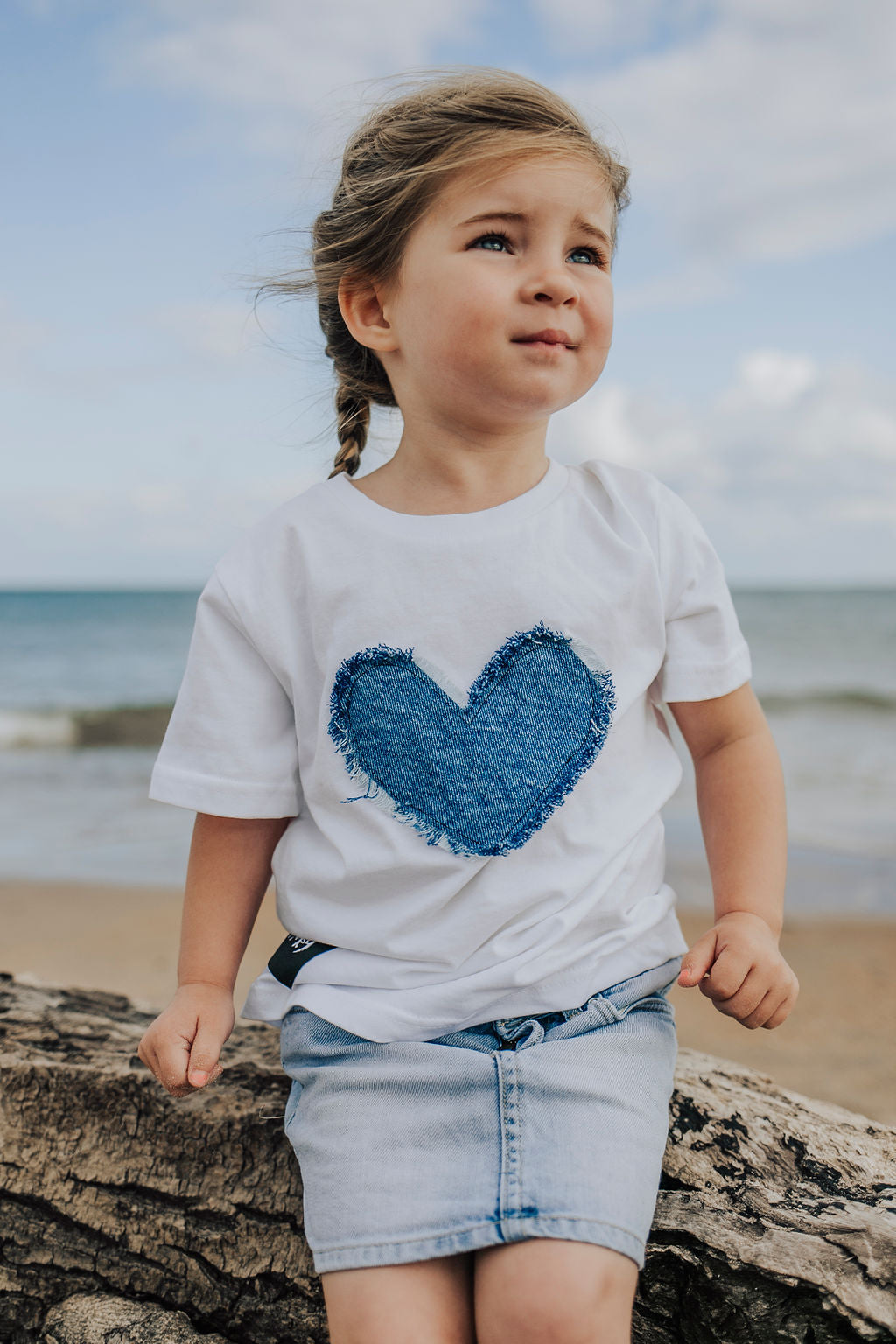 KIDS T-SHIRT WITH DENIM LOVE HEART