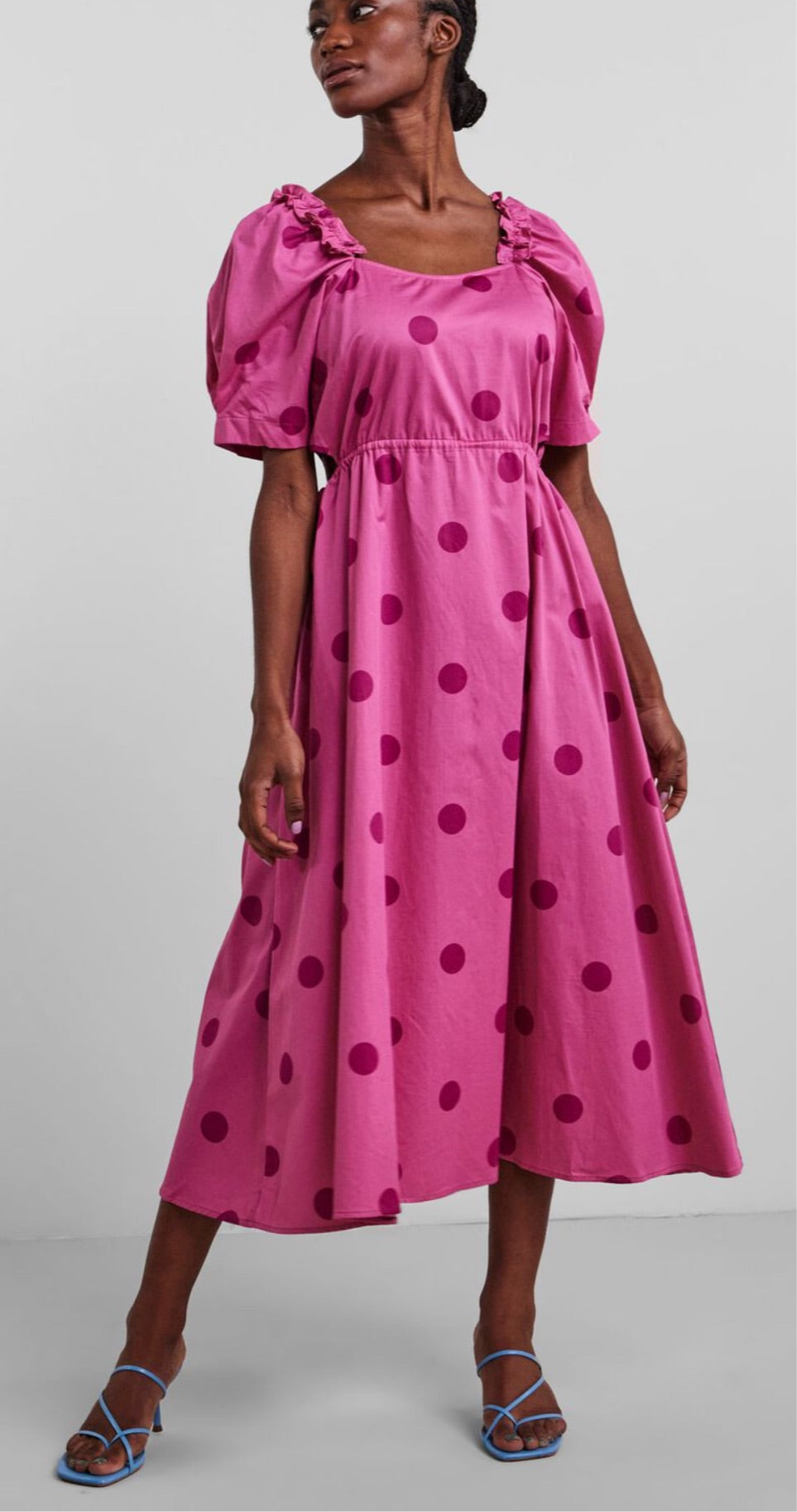 PINK DOTTY MIDI DRESS