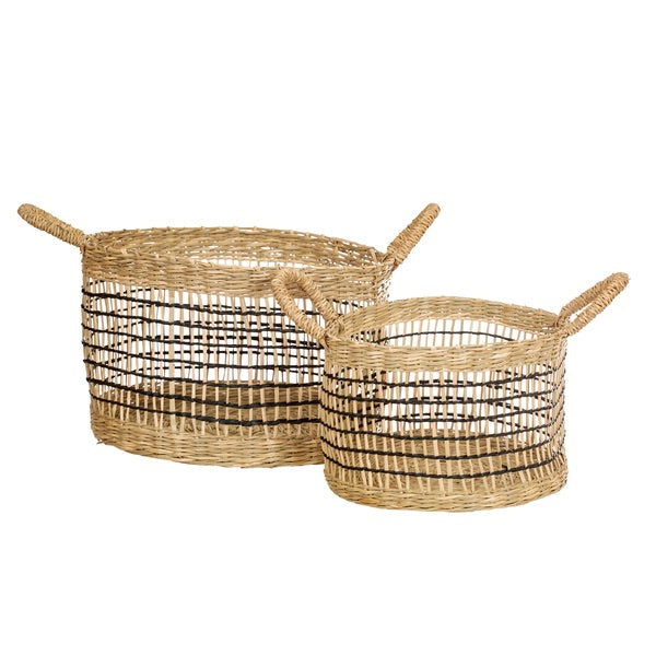 SET OF TWO OPEN WEAVE SEAGRASS BASKETS