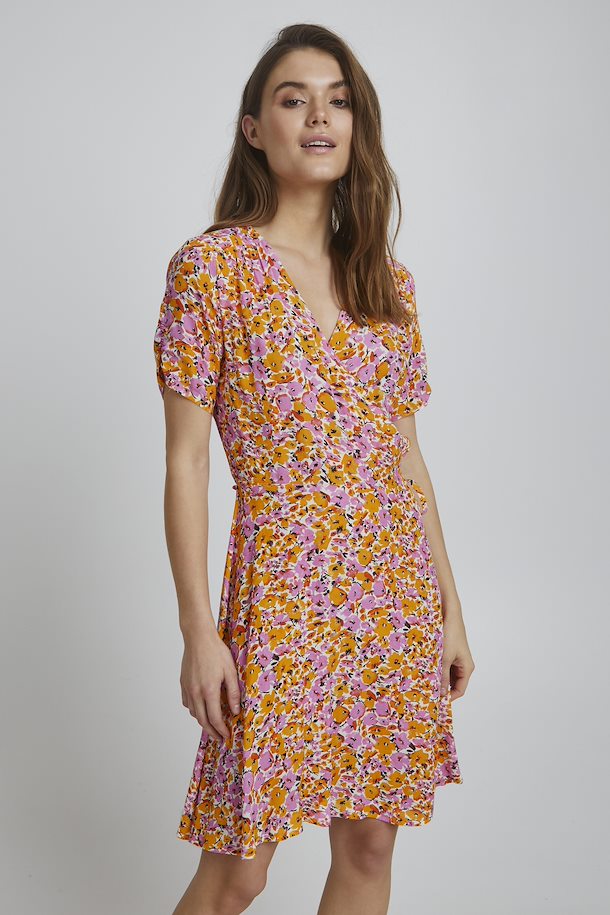 PEACH PURE MIX FLOURI WRAP DRESS