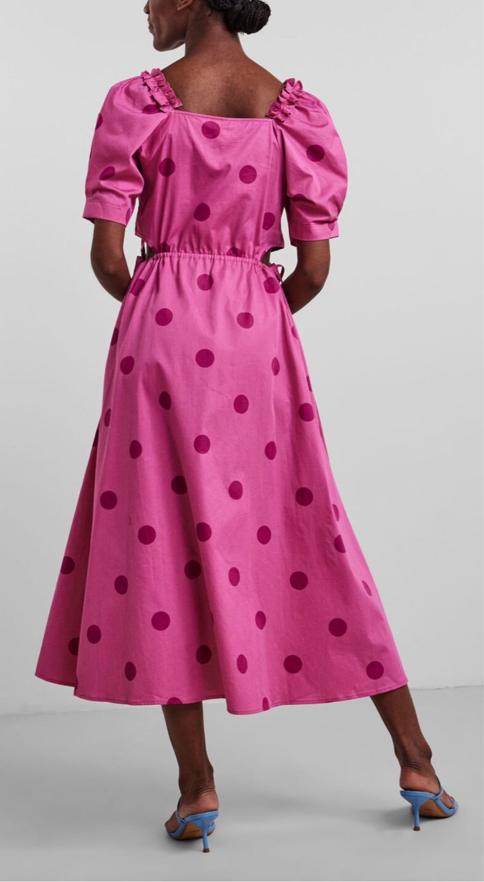 PINK DOTTY MIDI DRESS