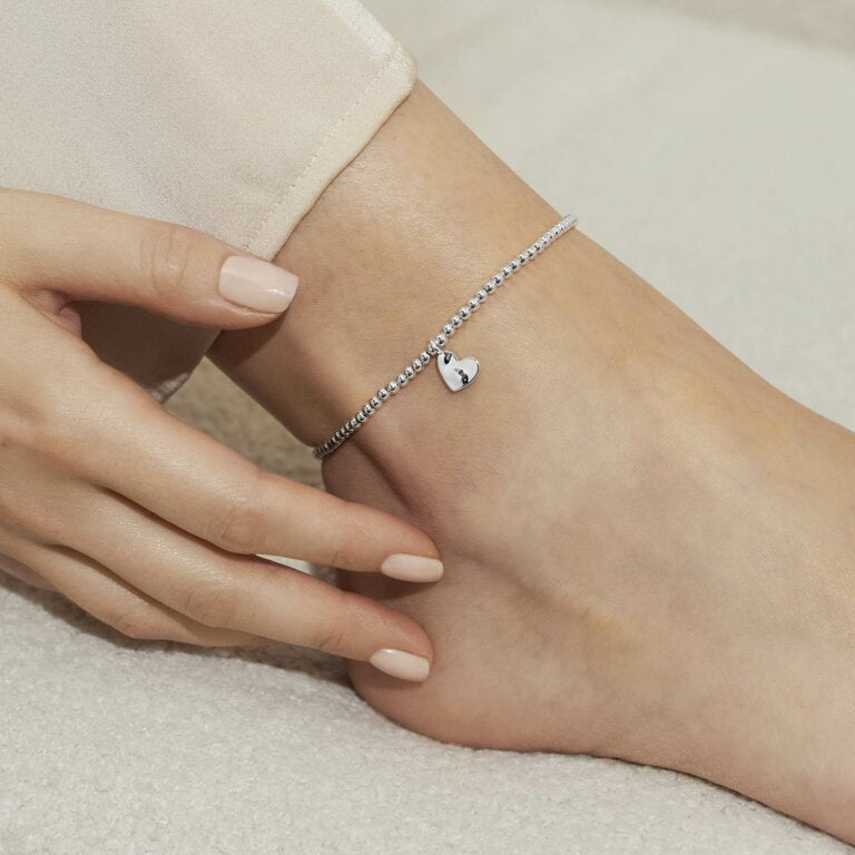 SILVER HAMMERED HEART ANKLET