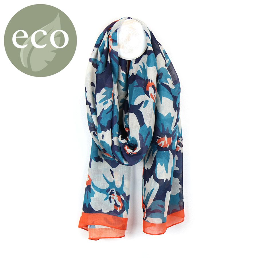 RECYCLED BLUE MIX GRAPHIC FLOWER SCARF