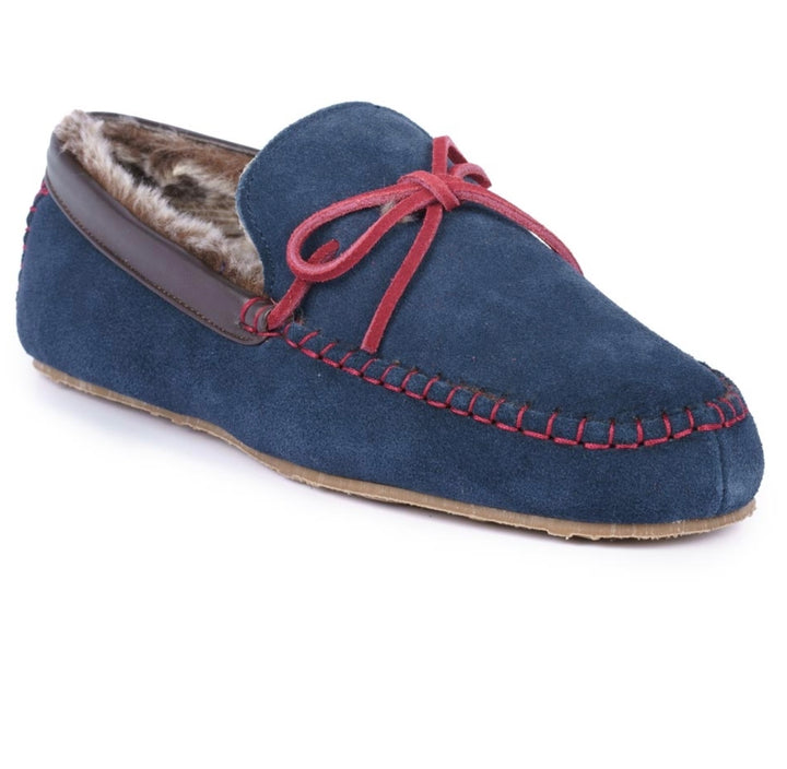 MENS NAVY & RED BENSON SUEDE MOCCASIN SLIPPER