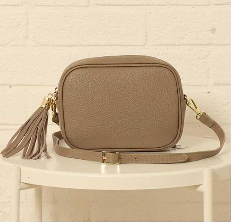 BEIGE ITALIAN LEATHER CROSSBODY BAG