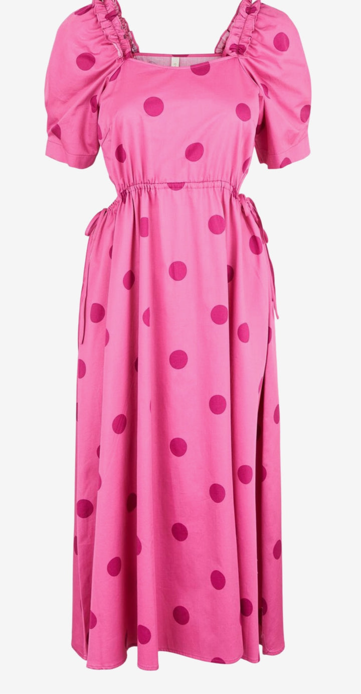 PINK DOTTY MIDI DRESS