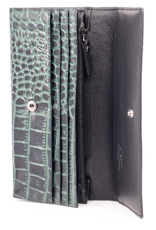 LEATHER PETROL CROC LARGE PURSE