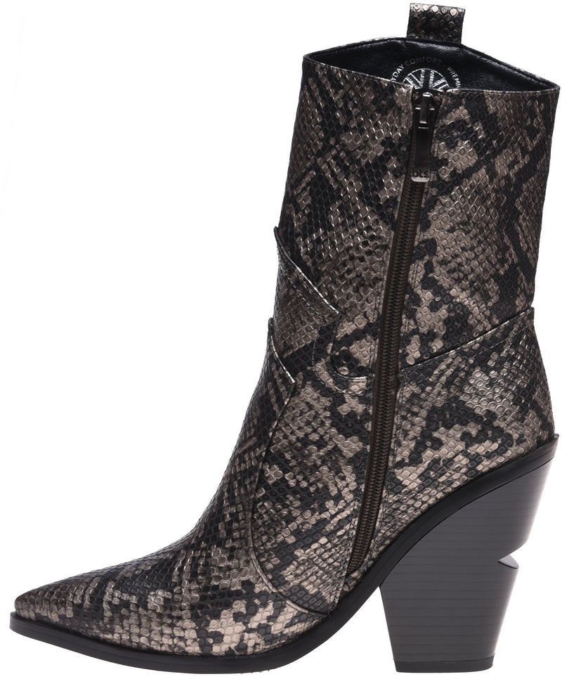 BRONZE REPTILE HEELED BOOT