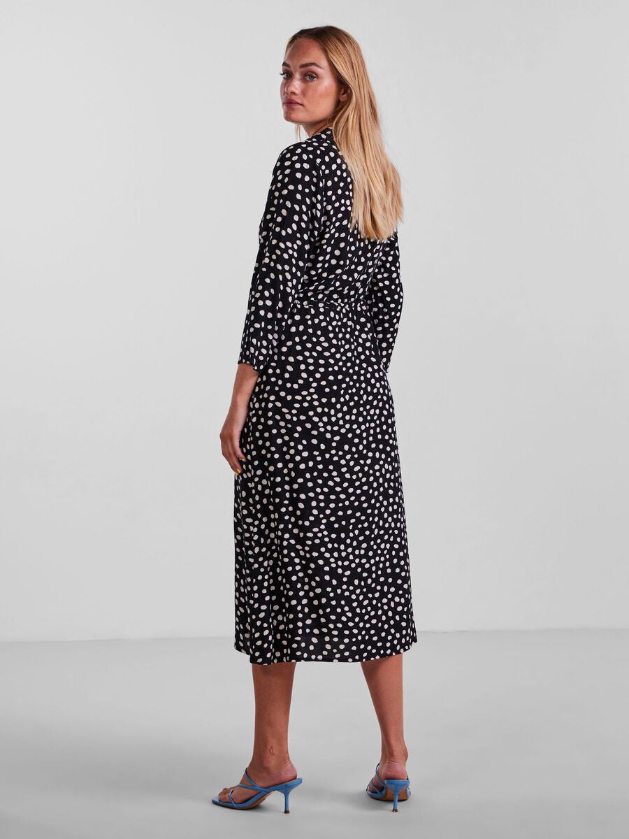 PCNYA BRIGHT WHITE/DOT 3/4 MIDI DRESS