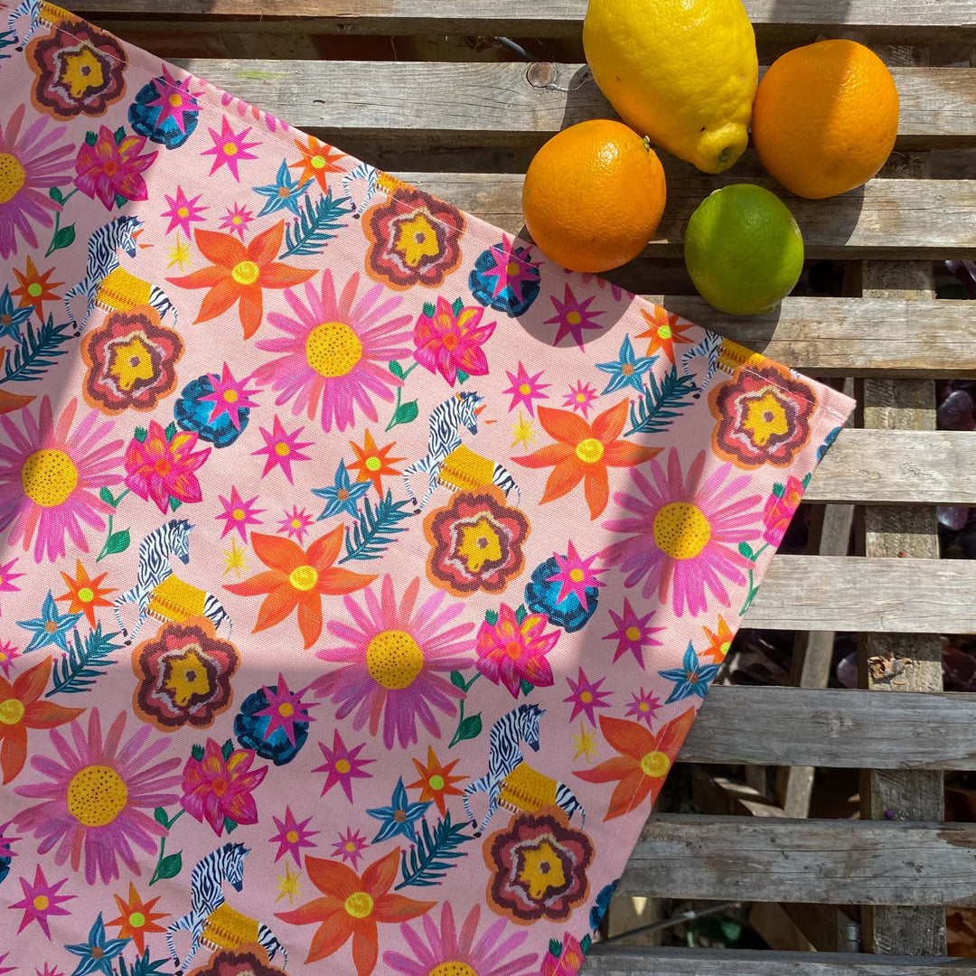 ZEBRA FLOWER POWER TEA TOWEL