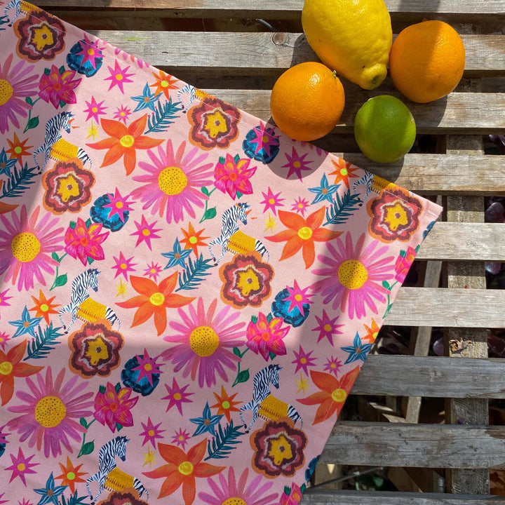ZEBRA FLOWER POWER TEA TOWEL