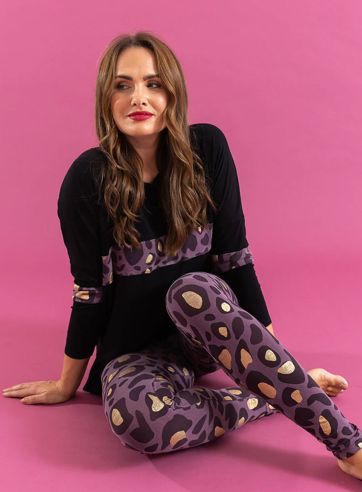 AUBERGINE LEO NOIRE GOLD ANIMAL ANITA LEGGINGS