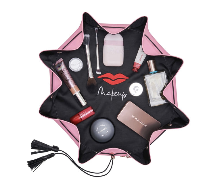 BUBBLEGUM PINK LAY FLAT MAKEUP BAG