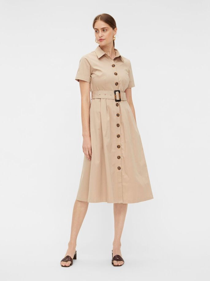 TAUPE UTILITY MIDI DRESS