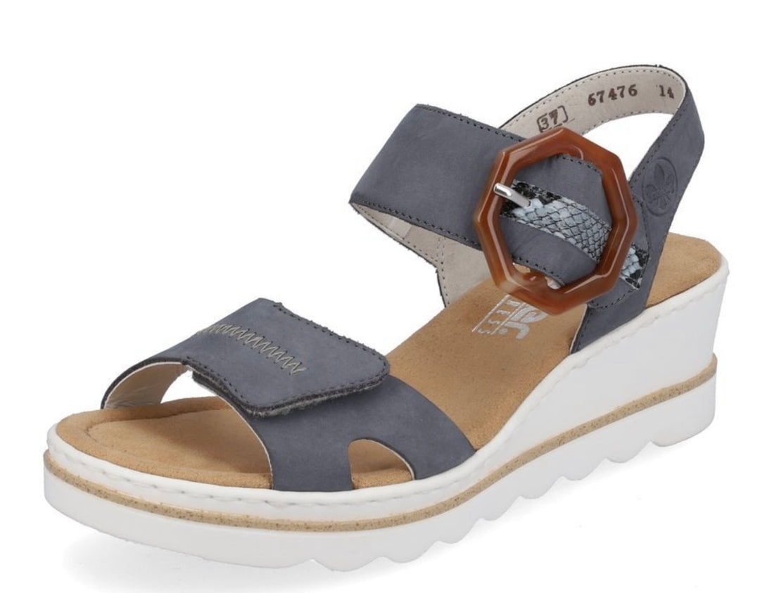 BLUE VELCRO BUCKLE WEDGE SANDAL